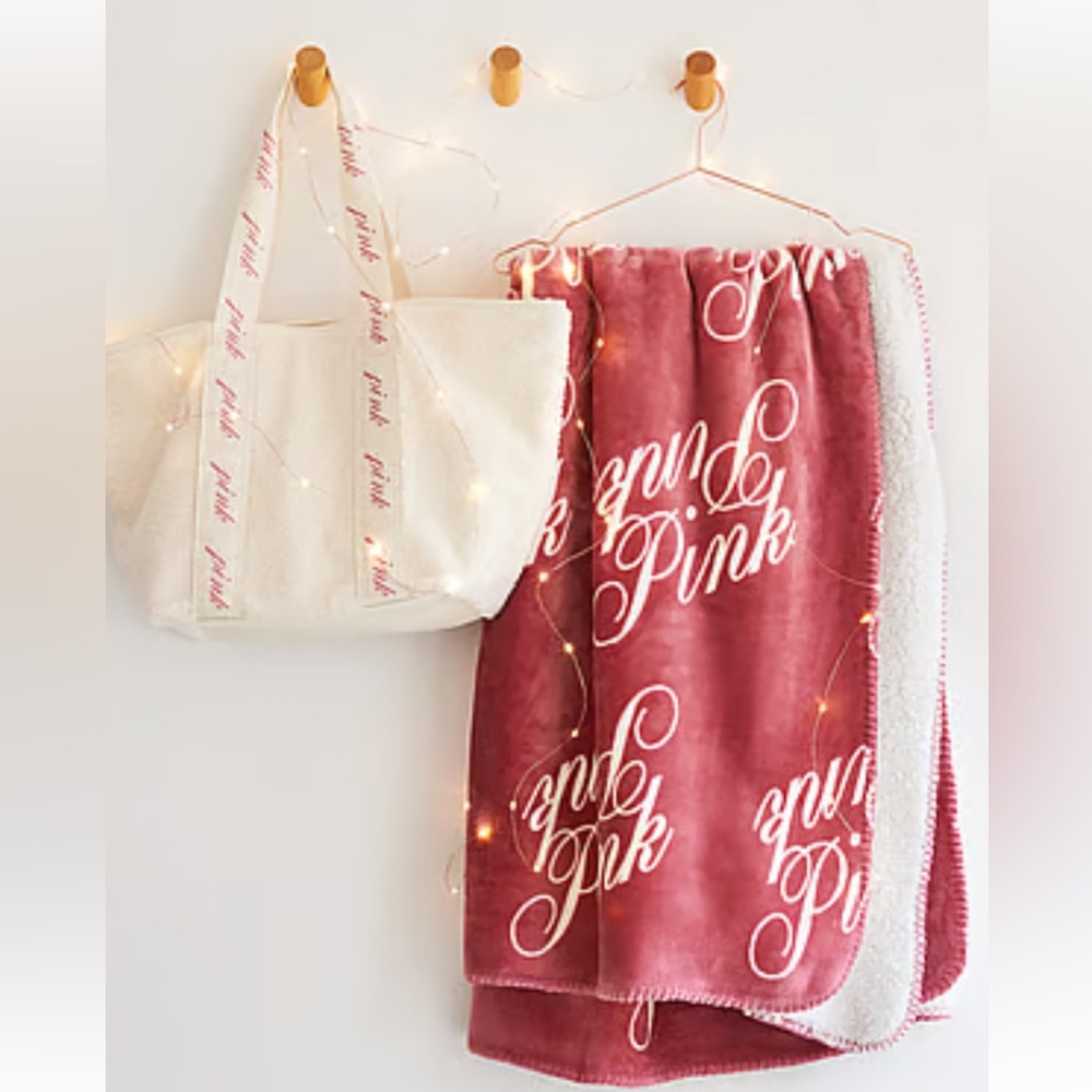 Victoria secret pink Cozy plush tote and blanket New